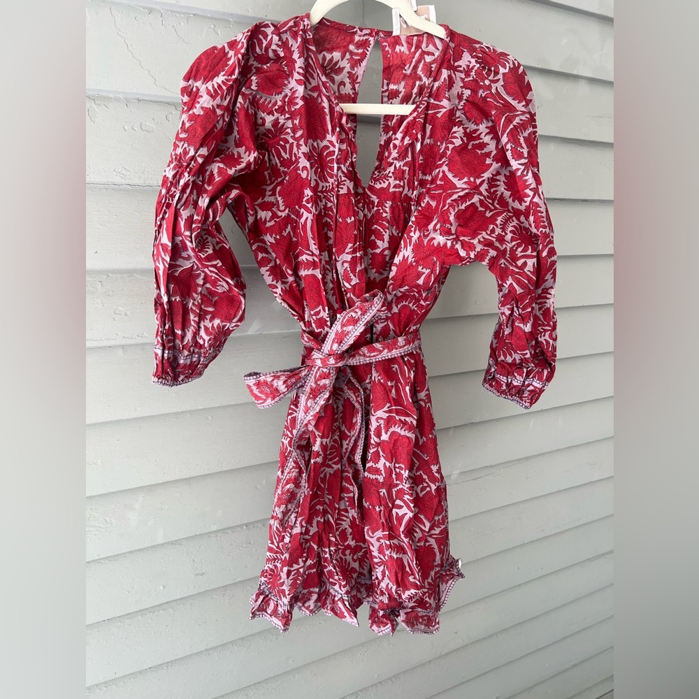 CLEOBELLA KAZ MINI DRESS FLORAL PRINT STATEMENT SLEEVES 100% COTTON SIZE XS‎